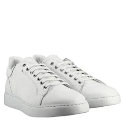 Men's Handmade Lace-up Casual Shoes In White Leather -Shoes Store sneaker da uomo in pelle 9557bianco 7