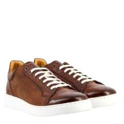 Elegant Men's Brown Sneaker In Smooth Leather -Shoes Store sneaker elegante da uomo in 9557mogano 7