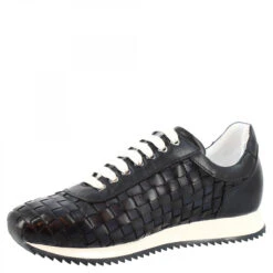 Handmade Men's Casual Sneakers In Blue Woven Calfskin -Shoes Store sneakers casual da uomo fatte a mano in pelle di vitello intrecciata blu 13fc9ff9 7b7c 4a24 9583 a825b1655e2c