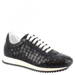 Handmade Men's Casual Sneakers In Blue Woven Calfskin