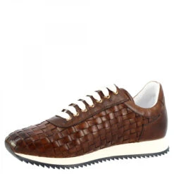 Men's Casual Sneakers Handmade In Brandy Woven Leather -Shoes Store sneakers casual da uomo fatte a mano in pelle di vitello intrecciata brandy 1b0e4aed a900 4d49 9992 78456af92cc9