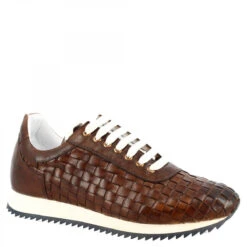 Men's Casual Sneakers Handmade In Brandy Woven Leather