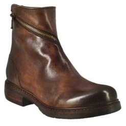 Paupa Women's Ankle Boot In Brown Washed Leather With Double Zip