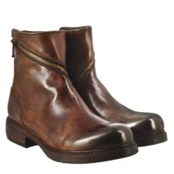 Paupa Women's Ankle Boot In Brown Washed Leather With Double Zip -Shoes Store stivaletto da donna in pelle doppia zip 325251 paupa cestnut 7