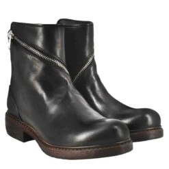 Paupa Women's Ankle Boot In Black Washed Leather With Double Zip -Shoes Store stivaletto da donna in pelle doppia zip 325251 paupa nero 7