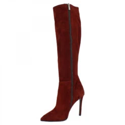 Handmade Women's Pointed Toe Stiletto Heel Knee High Boots In Burgundy Suede LEATHER -Shoes Store stivali al ginocchio a punta con tacco a spillo da donna fatti a mano in pelle di camoscio bordeaux 044c696b 911a 42a0 9352 8460cb8951b2