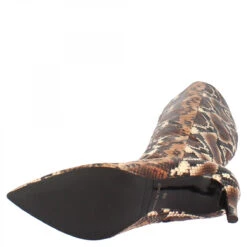 Women's Handmade Pointed Toe Heeled Knee High Boots In Dark Brown Python Print Leather With Zipper -Shoes Store stivali al ginocchio a punta con tacco da donna fatti a mano in pelle di vitello testa di moro stampa pitone con cerniera 012ba189 2dbe 4b13 bdd9 b8d031583bfe