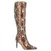 Women's Handmade Pointed Toe Heeled Knee High Boots In Dark Brown Python Print Leather With Zipper -Shoes Store stivali al ginocchio a punta con tacco da donna fatti a mano in pelle di vitello testa di moro stampa pitone con cerniera af98f35a b4a2 492d b68e 6bb9a68765b7