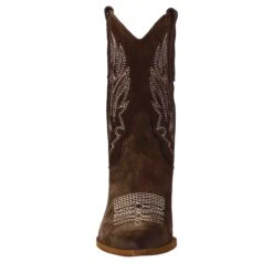 Women's Low Texan Boots In Dark Brown Suede With Embroidery. -Shoes Store stivali texani bassi da donna in camoscio 332marronescuro 3