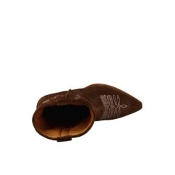 Women's Low Texan Boots In Dark Brown Suede With Embroidery. -Shoes Store stivali texani bassi da donna in camoscio 332marronescuro 5