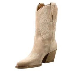 Women's Low Texan Boots In Beige Suede With Embroidery. 12 Women's Low Texan Boots In Beige Suede With Embroidery. -Shoes Store stivali texani bassi da donna in camoscio 332seppia 4