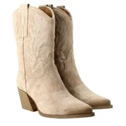 Women's Low Texan Boots In Beige Suede With Embroidery. 15 Women's Low Texan Boots In Beige Suede With Embroidery. -Shoes Store stivali texani bassi da donna in camoscio 332seppia 7