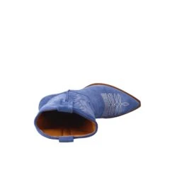 Texan Women's Ankle Boot In Light Blue Suede With Embroidery. -Shoes Store stivali texani bassi da donna in camoscio 332veloursavoia 5
