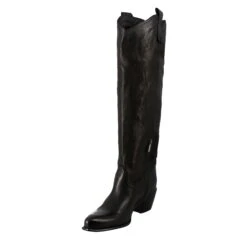 Women's Handmade High Texan Boots In Black Leather With Zipper -Shoes Store stivali texani da donna foderati in pelle vintage t201nero 4