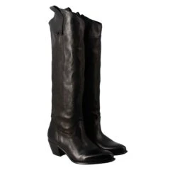 Women's Handmade High Texan Boots In Black Leather With Zipper -Shoes Store stivali texani da donna foderati in pelle vintage t201nero 7