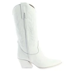 Women's Medium Texan Boots In White Leather With Embroidery.