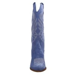 Women's Medium Texan Boots In Blue Suede With Embroidery. -Shoes Store stivali texani da donna in pelle 331cobalto 4