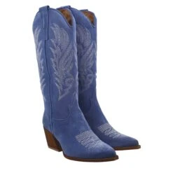 Women's Medium Texan Boots In Blue Suede With Embroidery. -Shoes Store stivali texani da donna in pelle 331cobalto 7