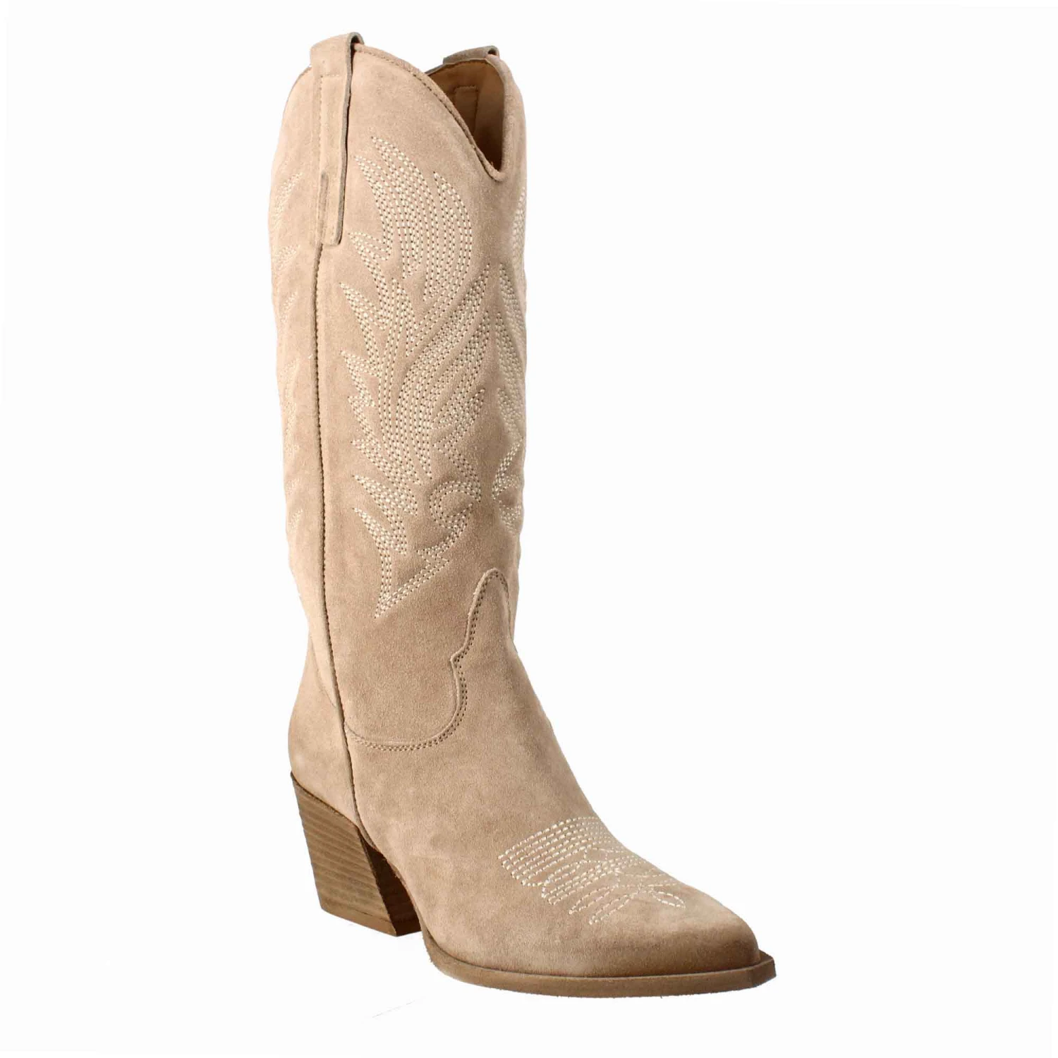 Women's Medium Texan Boots In Light Beige Suede With Embroidery. 4 Women's Medium Texan Boots In Light Beige Suede With Embroidery. - Image 2