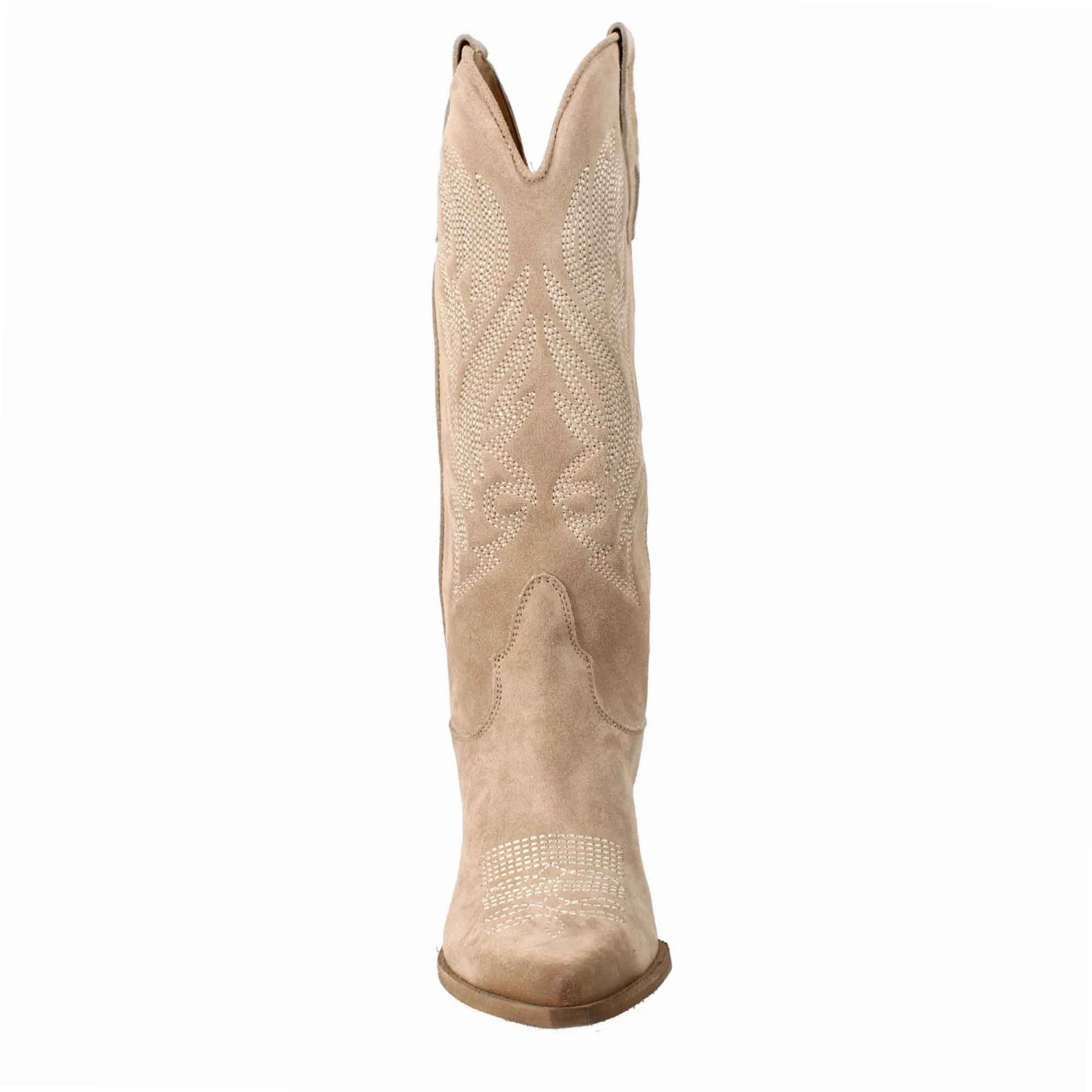 Women's Medium Texan Boots In Light Beige Suede With Embroidery. 5 Women's Medium Texan Boots In Light Beige Suede With Embroidery. - Image 3