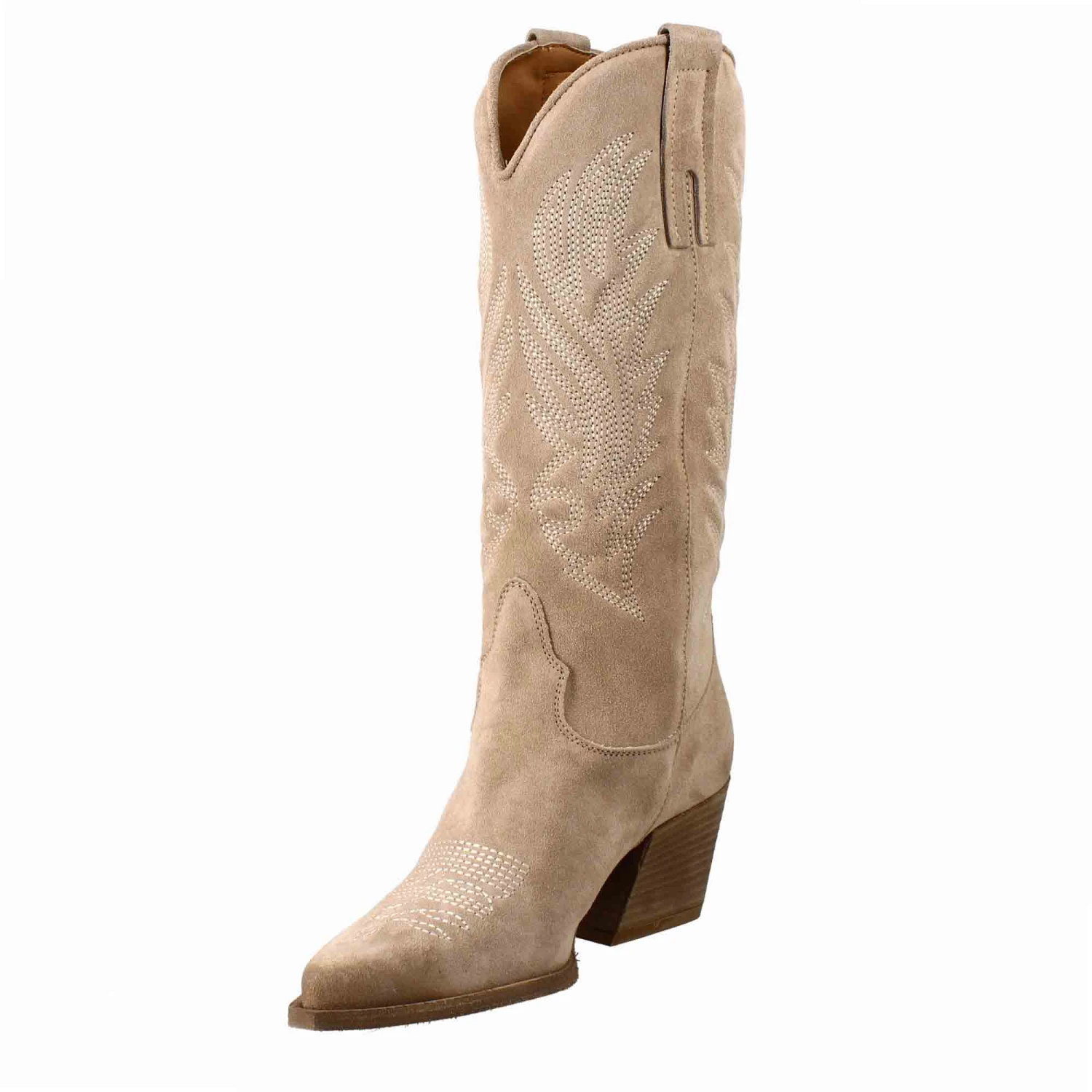 Women's Medium Texan Boots In Light Beige Suede With Embroidery. 6 Women's Medium Texan Boots In Light Beige Suede With Embroidery. - Image 4