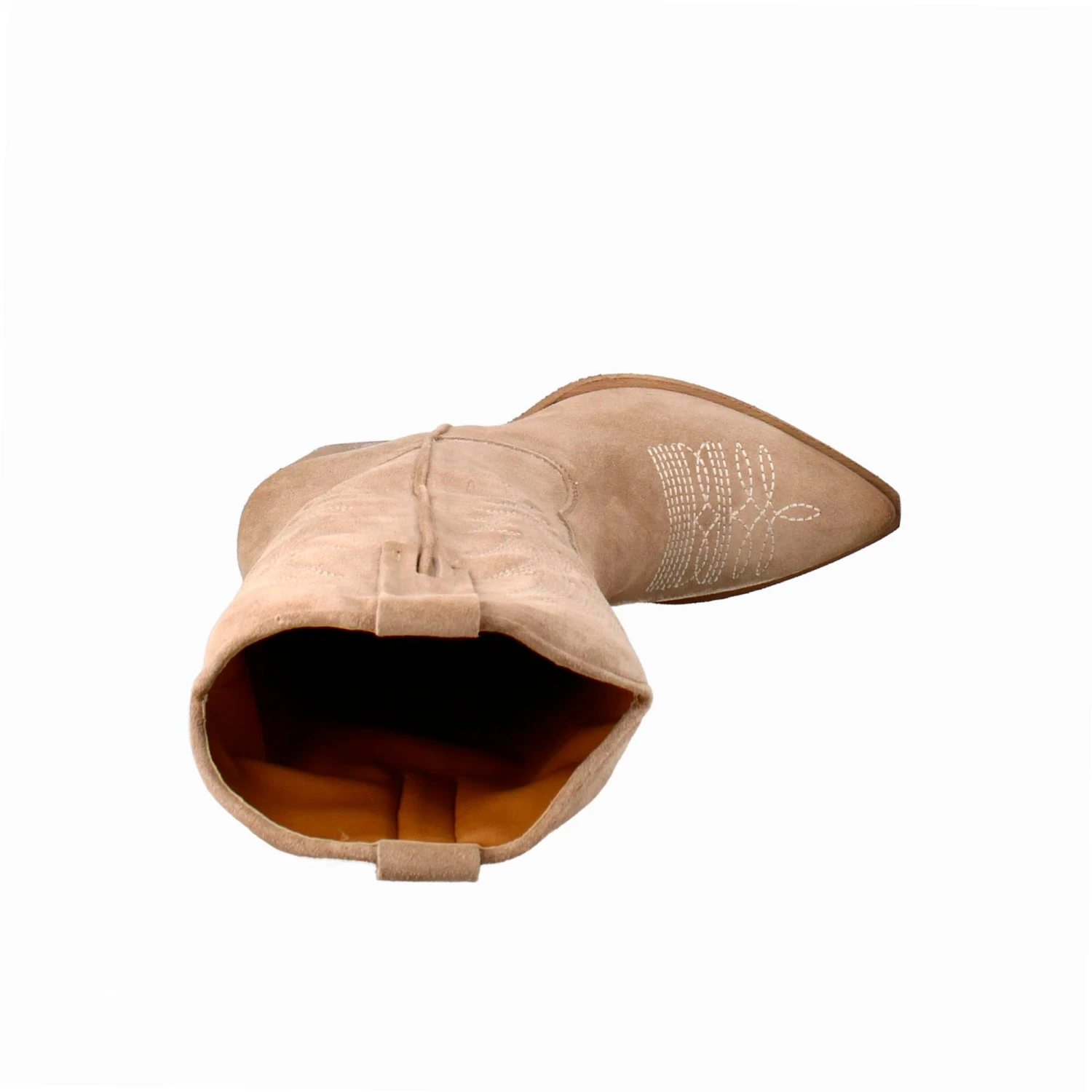 Women's Medium Texan Boots In Light Beige Suede With Embroidery. 7 Women's Medium Texan Boots In Light Beige Suede With Embroidery. - Image 5