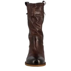 Women's Calf-high Boot In Dark Brown Vintage Leather, Unlined -Shoes Store stivali texani da donna in pelle vintage cs203moro 3