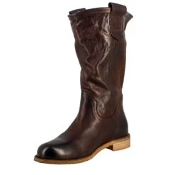 Women's Calf-high Boot In Dark Brown Vintage Leather, Unlined -Shoes Store stivali texani da donna in pelle vintage cs203moro 4