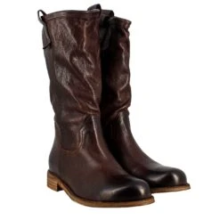 Women's Calf-high Boot In Dark Brown Vintage Leather, Unlined -Shoes Store stivali texani da donna in pelle vintage cs203moro 7