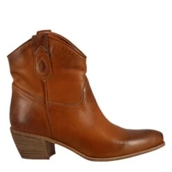 Women's Low Texan Boots Unlined In Brown Vintage Leather