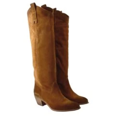 Women's Texan Boots Unlined In Brown Suede. -Shoes Store stivali texani da donna sfoderati in camoscio t201marrone 6