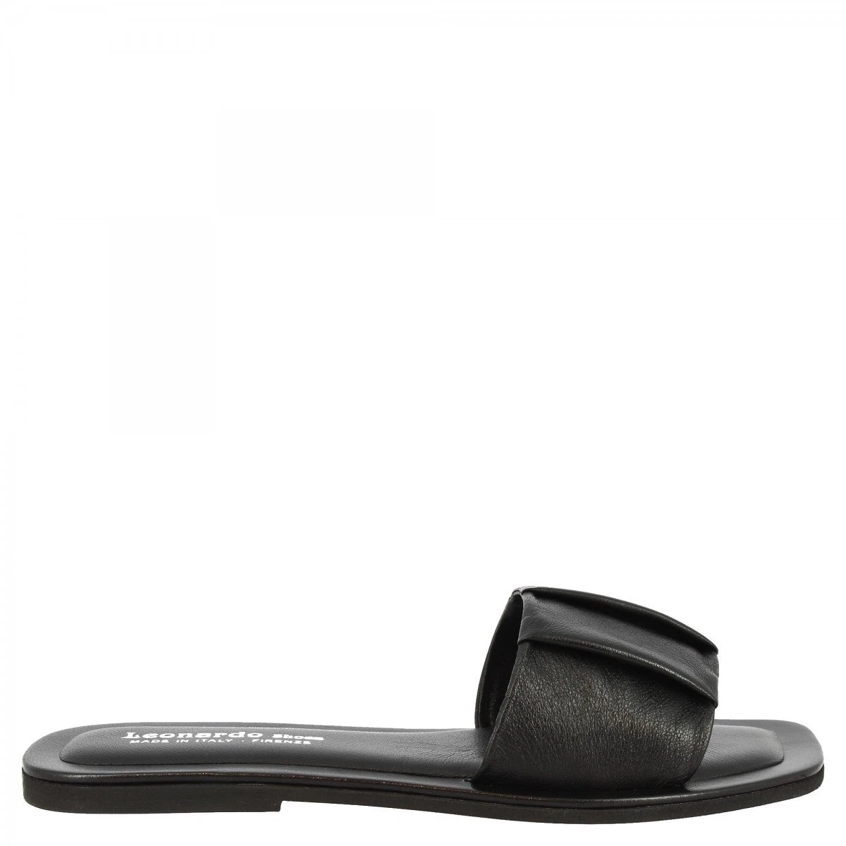 Women's Wide Band Slip-on Sandals With Folds Handmade In Black Nappa Leather 4 Women's Wide Band Slip-on Sandals With Folds Handmade In Black Nappa Leather - Image 2