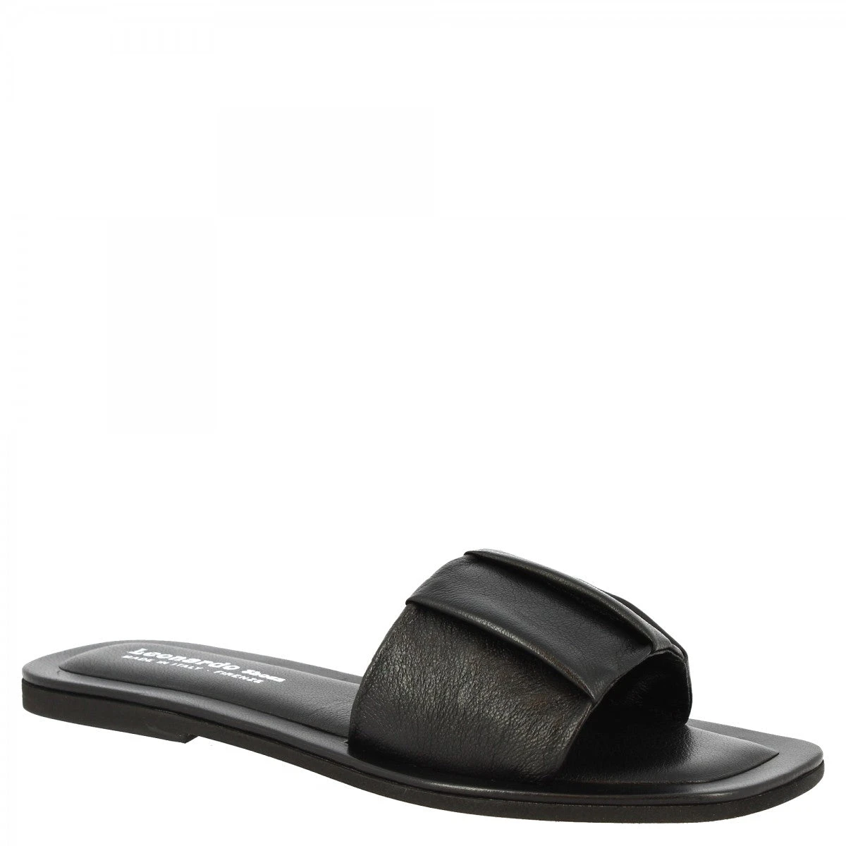 Women's Wide Band Slip-on Sandals With Folds Handmade In Black Nappa Leather 3 Women's Wide Band Slip-on Sandals With Folds Handmade In Black Nappa Leather