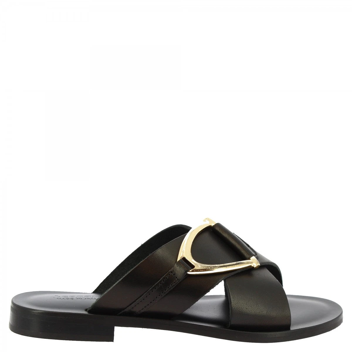 Women's Handmade Slipper Sandals In Black Leather With Golden Buckle 4 Women's Handmade Slipper Sandals In Black Leather With Golden Buckle - Image 2