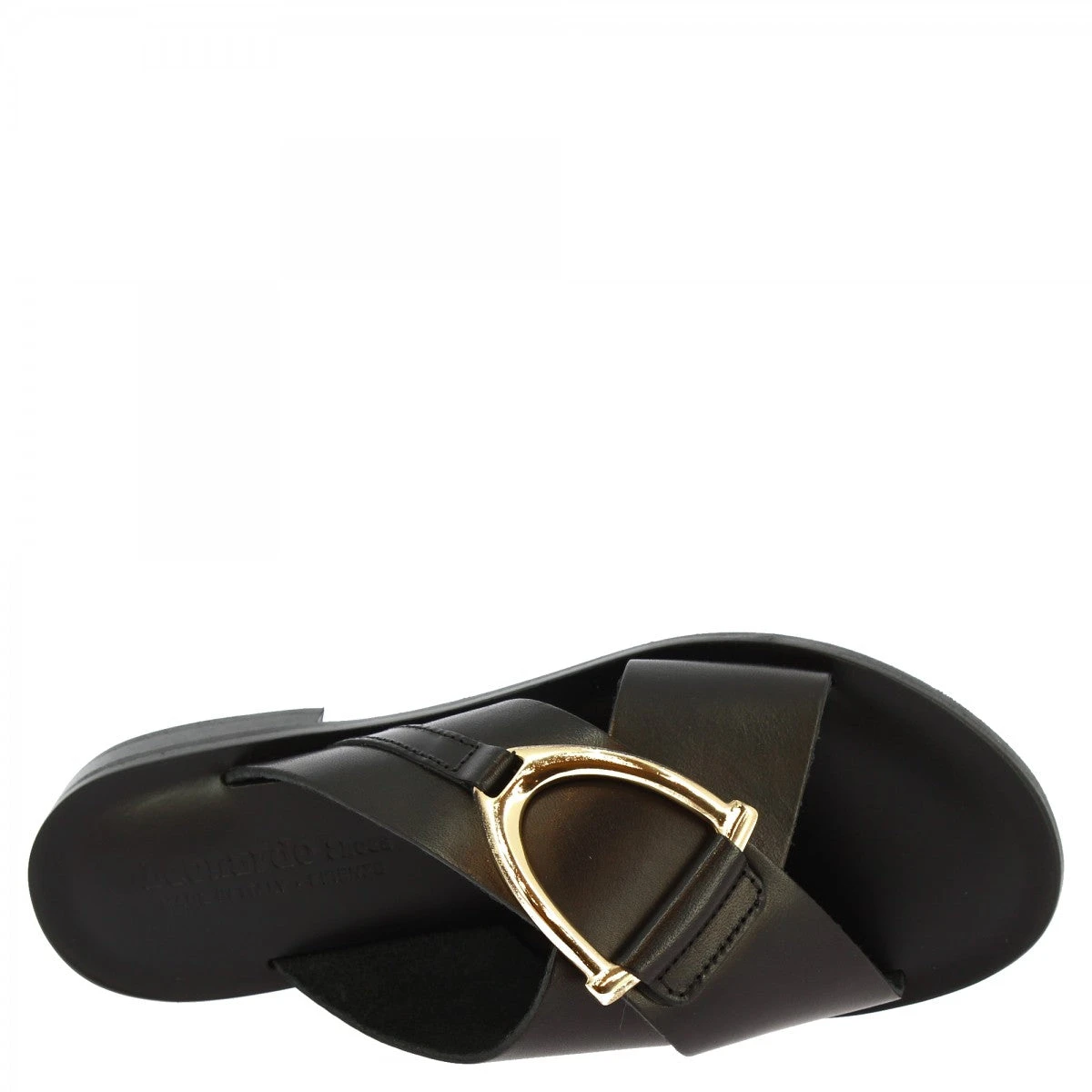 Women's Handmade Slipper Sandals In Black Leather With Golden Buckle 8 Women's Handmade Slipper Sandals In Black Leather With Golden Buckle - Image 6