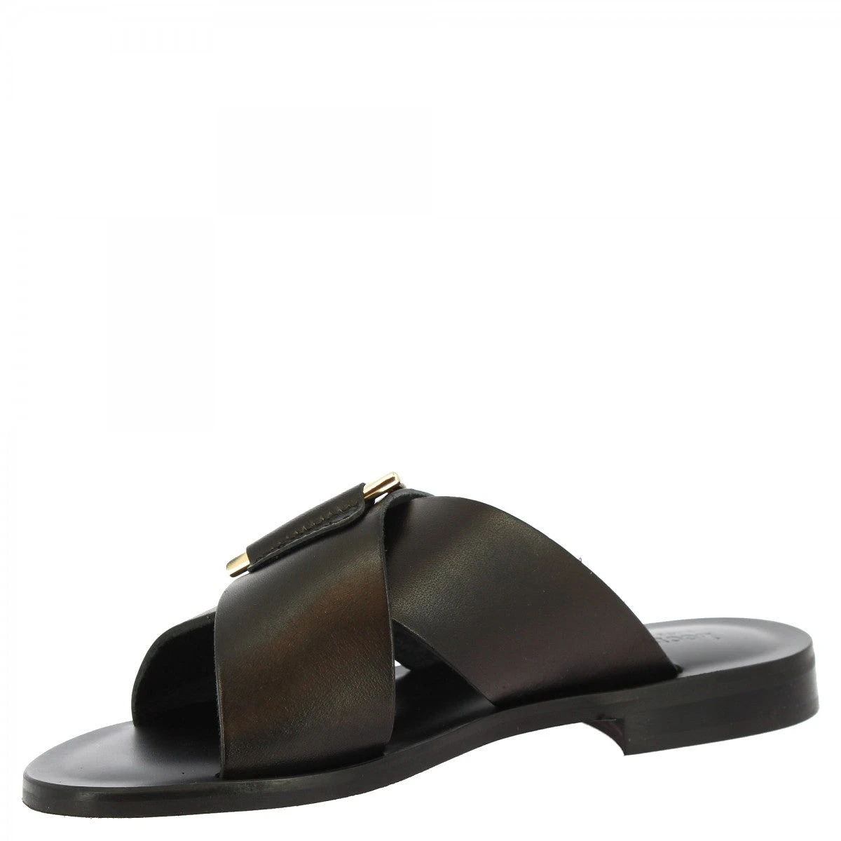 Women's Handmade Slipper Sandals In Black Leather With Golden Buckle 7 Women's Handmade Slipper Sandals In Black Leather With Golden Buckle - Image 5