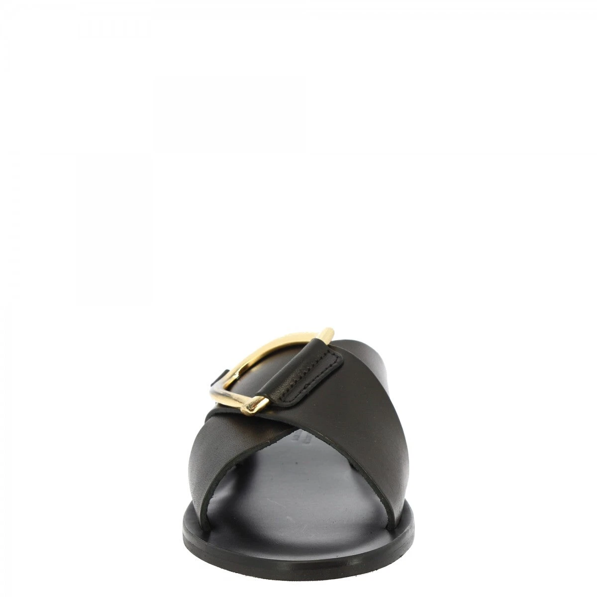 Women's Handmade Slipper Sandals In Black Leather With Golden Buckle 5 Women's Handmade Slipper Sandals In Black Leather With Golden Buckle - Image 3