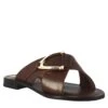 Women's Handmade Flat Slipper Sandals In Tan Leather With Golden Buckle -Shoes Store w2238 marrone 2
